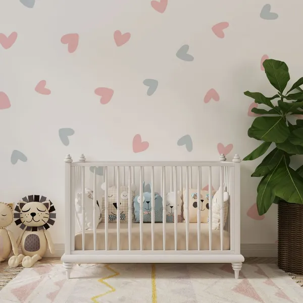 The_background_in_the_white_background_has_a_large_number_of_pastel_hearts_Mural_Wallpaper