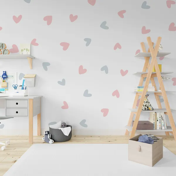 The_background_in_the_white_background_has_a_large_number_of_pastel_hearts_Mural_Wallpaper