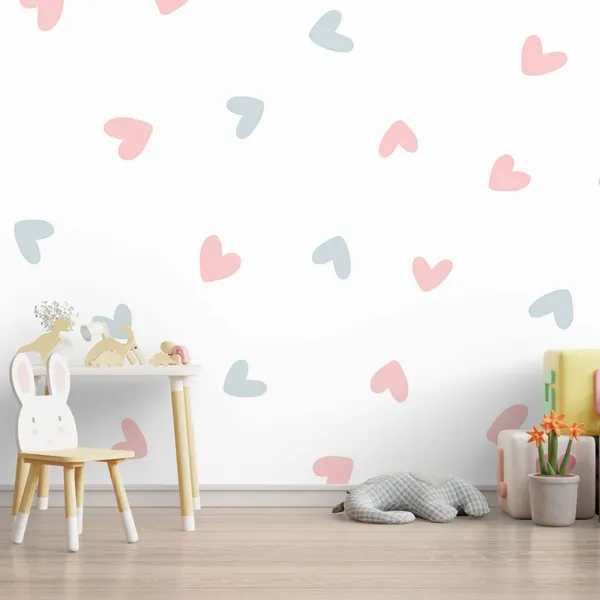 The_background_in_the_white_background_has_a_large_number_of_pastel_hearts_Mural_Wallpaper
