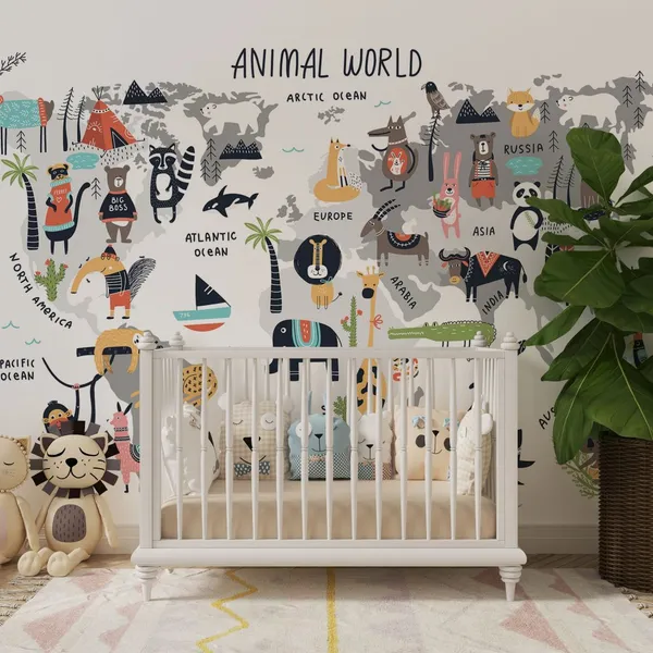 Animal_world_map_-_cute_cartoon_hand_drawn_nursery_print_in_scandinavian_style._Vector_illustration._Mural_Wallpaper,_PVC_Free.