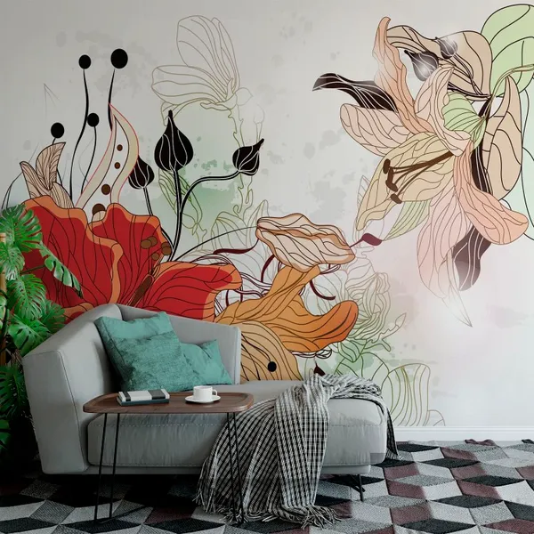 floral_background_with_big_Adorable_hibiscus_flower_Mural_Wallpaper_PVC_Free.