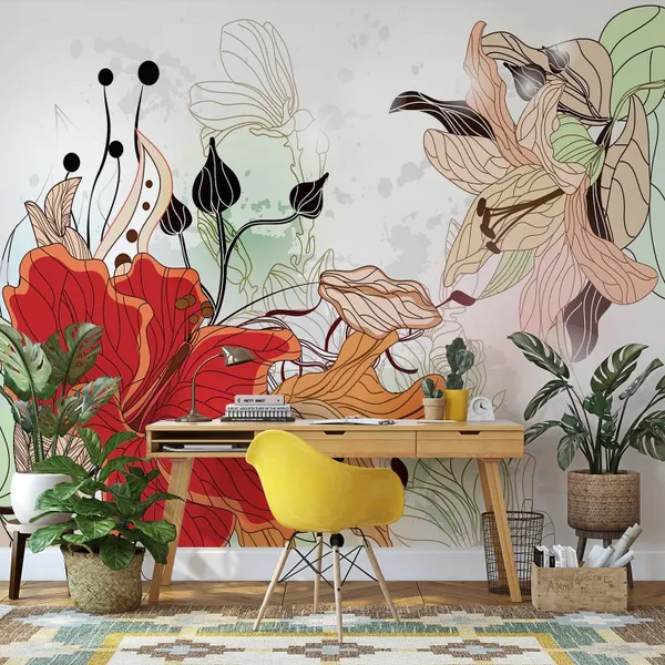 floral_background_with_big_Adorable_hibiscus_flower_Mural_Wallpaper_PVC_Free.