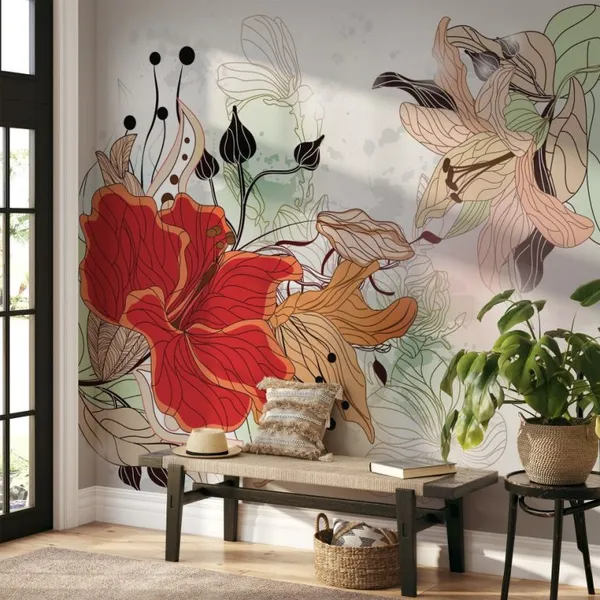 floral_background_with_big_Adorable_hibiscus_flower_Mural_Wallpaper_PVC_Free.