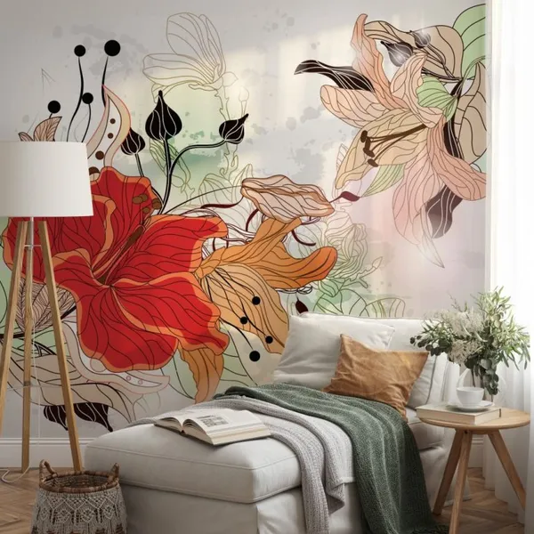 floral_background_with_big_Adorable_hibiscus_flower_Mural_Wallpaper_PVC_Free.