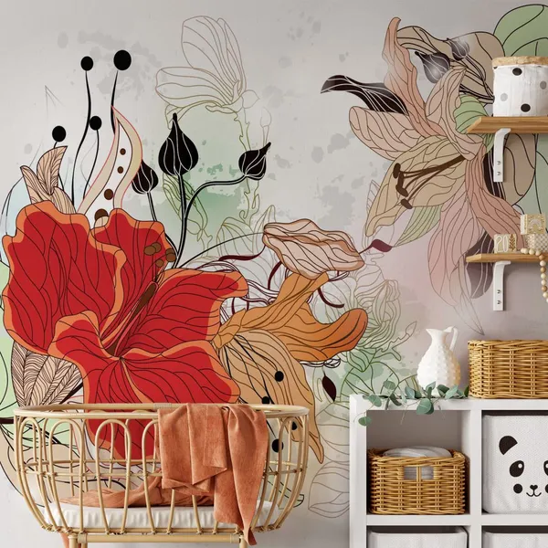 floral_background_with_big_Adorable_hibiscus_flower_Mural_Wallpaper_PVC_Free.