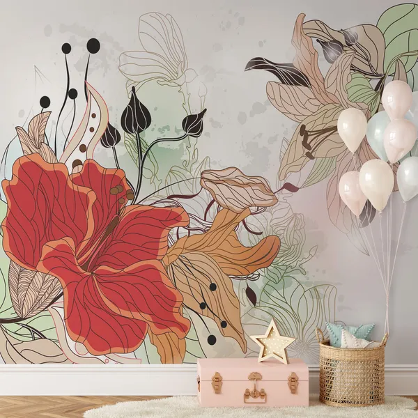 floral_background_with_big_Adorable_hibiscus_flower_Mural_Wallpaper_PVC_Free.