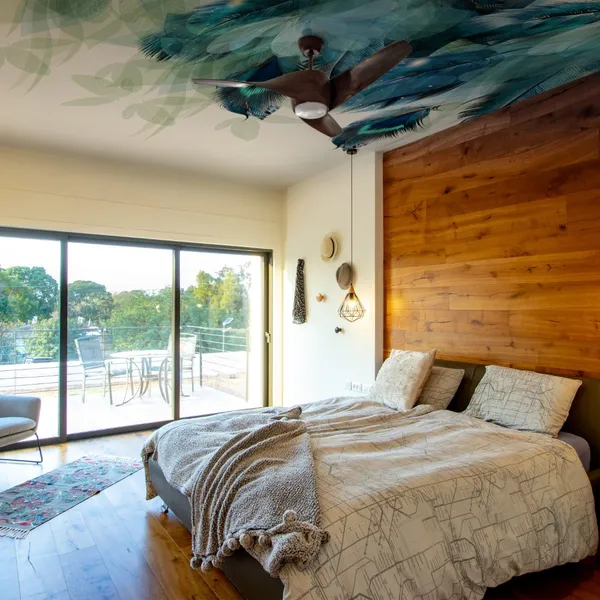 Abstract_floral_background_with_feathers_and_blue_shiny_foliage_on_White_paper,_Mural_Wallpaper,_PVC_Free.