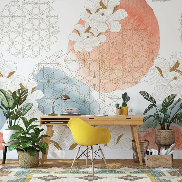 Crane_birds_vector._Japanese_background_with_watercolor_texture._Oriental_natural_wave_pattern_with_floral_decoration_banner_design_in_vintage_style._Peony_floral_pattern_element_Mural_Wallpaper.