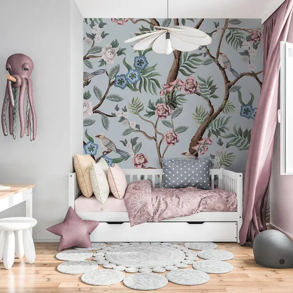 floral_repeat_design_pattern_and_good_color_combination_with_Beautiful_flowers_&_Birds_Mural_wallpaper,_PVC_Free.