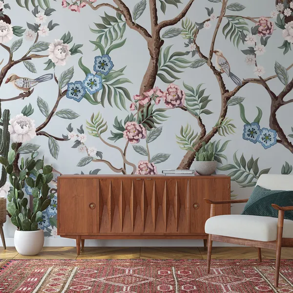 floral_repeat_design_pattern_and_good_color_combination_with_Beautiful_flowers_&_Birds_Mural_wallpaper,_PVC_Free.