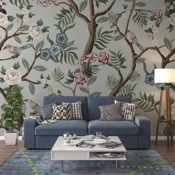 floral_repeat_design_pattern_and_good_color_combination_with_Beautiful_flowers_&_Birds_Mural_wallpaper,_PVC_Free.