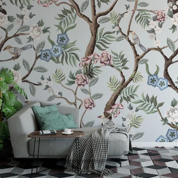 floral_repeat_design_pattern_and_good_color_combination_with_Beautiful_flowers_&_Birds_Mural_wallpaper,_PVC_Free.