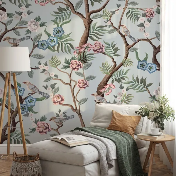 floral_repeat_design_pattern_and_good_color_combination_with_Beautiful_flowers_&_Birds_Mural_wallpaper,_PVC_Free.