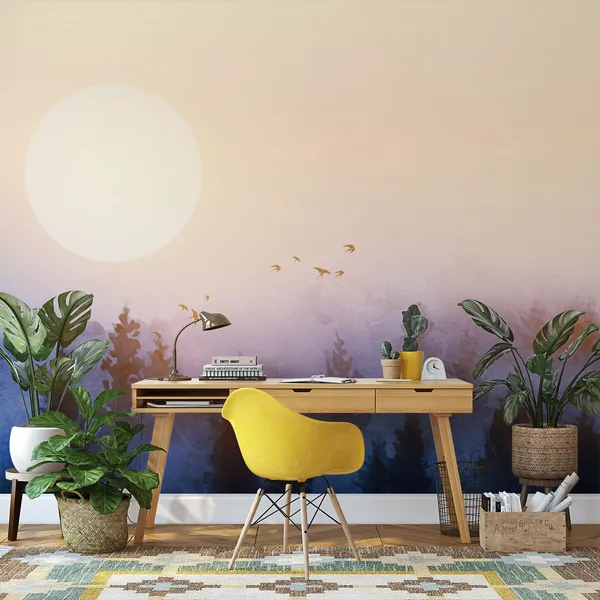 The_Early_Morning_Sun_With_Beautiful_Nature_&_Birds_Mural_Wallpaper.