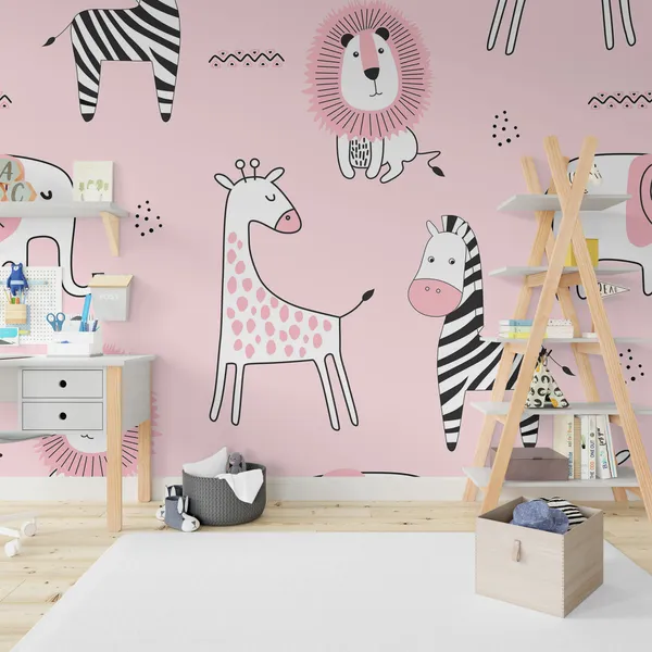 Seamless_childish_pattern_with_cute_animals_in_black_and_white_style._Creative_scandinavian_kids_texture_for_fabric,_wrapping,_textile,_wallpaper,_apparel._Mural_Wallpaper.