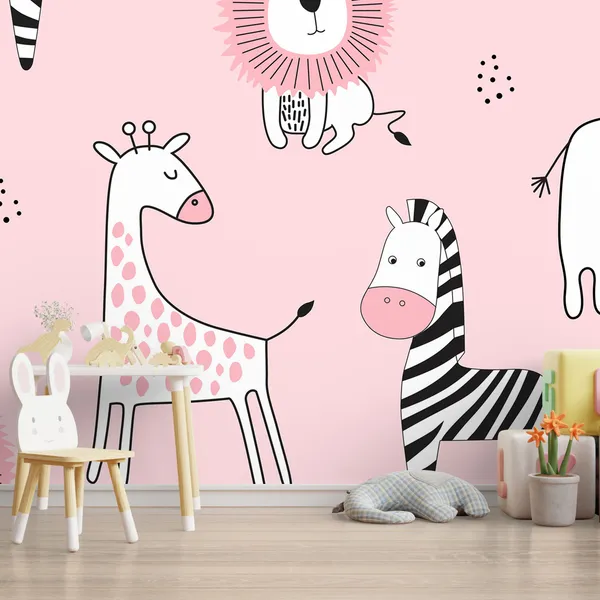 Seamless_childish_pattern_with_cute_animals_in_black_and_white_style._Creative_scandinavian_kids_texture_for_fabric,_wrapping,_textile,_wallpaper,_apparel._Mural_Wallpaper.