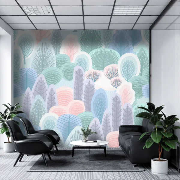 Abstract_seamless_pattern_with_winter_forest._Trees,_bushes,_snow._Vector_background_for_various_surface._Mural_Wallpaper.
