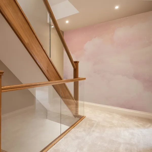 Sugar_cotton_pink_clouds_vector_design_background._Glamor_fairytale_backdrop._Plane_sky_view_with_stars_and_sunset._Watercolor_style_texture.