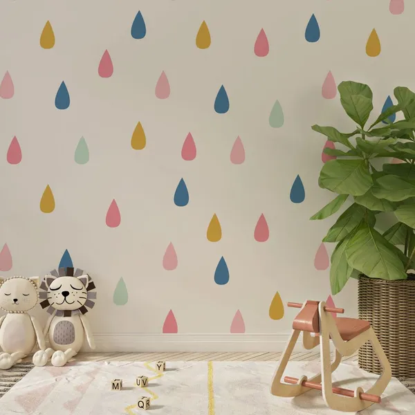 Drawing_with_raindrops._Seamless_cute_background_in_mint,_mustard_yellow_and_pink._Annotation._Mural_Wallpaper.
