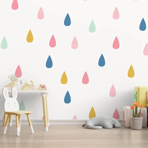 Drawing_with_raindrops._Seamless_cute_background_in_mint,_mustard_yellow_and_pink._Annotation._Mural_Wallpaper.