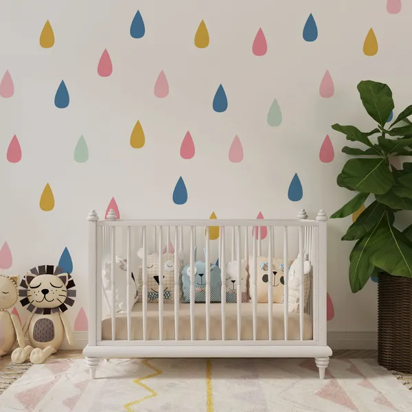 Drawing_with_raindrops._Seamless_cute_background_in_mint,_mustard_yellow_and_pink._Annotation._Mural_Wallpaper.