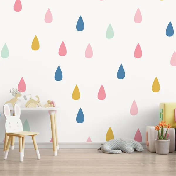 Drawing_with_raindrops._Seamless_cute_background_in_mint,_mustard_yellow_and_pink._Annotation._Mural_Wallpaper.