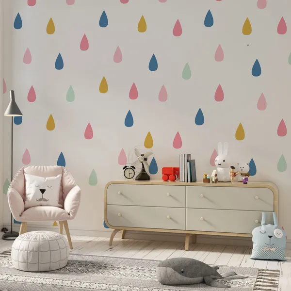 Drawing_with_raindrops._Seamless_cute_background_in_mint,_mustard_yellow_and_pink._Annotation._Mural_Wallpaper.