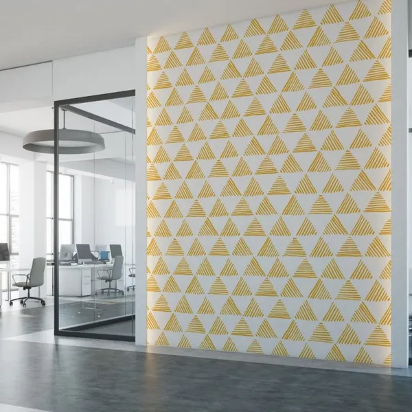Seamless_hand_drawn_geometric_pattern_with_yellow_striped_triangles_Mural_Wallpaper.