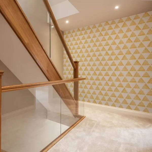 Seamless_hand_drawn_geometric_pattern_with_yellow_striped_triangles_Mural_Wallpaper.