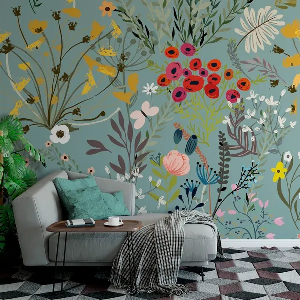 Pattern_With_Doodle_Colorful__Flowers,_Mural_Wallpaper.