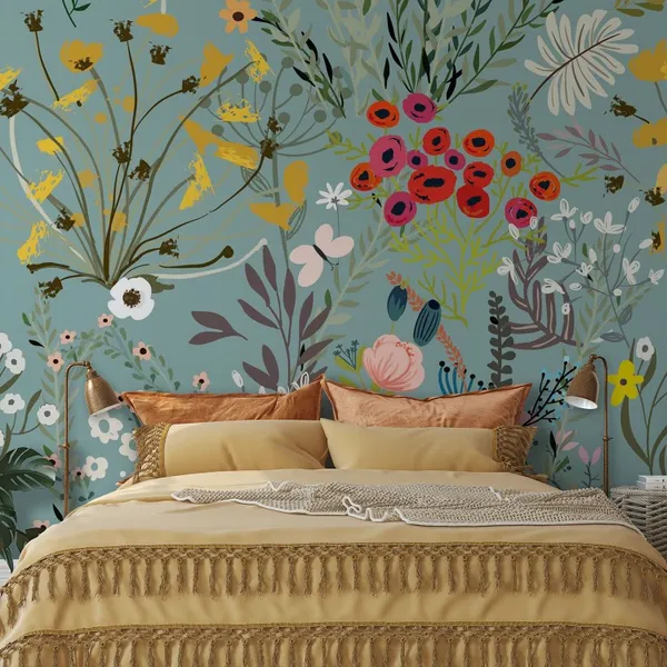 Pattern_With_Doodle_Colorful__Flowers,_Mural_Wallpaper.