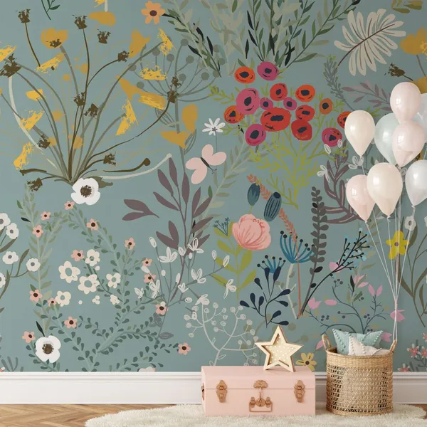 Pattern_With_Doodle_Colorful__Flowers,_Mural_Wallpaper.