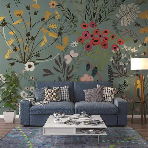 Pattern_With_Doodle_Colorful__Flowers,_Mural_Wallpaper.