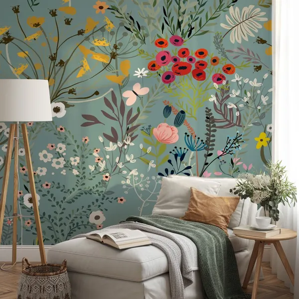 Pattern_With_Doodle_Colorful__Flowers,_Mural_Wallpaper.