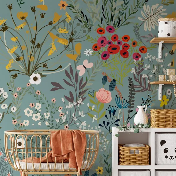 Pattern_With_Doodle_Colorful__Flowers,_Mural_Wallpaper.