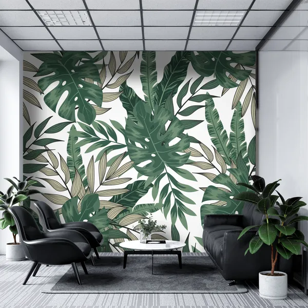 Trend_Tropical_Pattern._Seamless_Background_With_Green_Leaves_And_Plants._Illustration_In_Hawaiian_Style._Jungle_Leaves,__Mural_Wallpaper,_Pvc_Free.