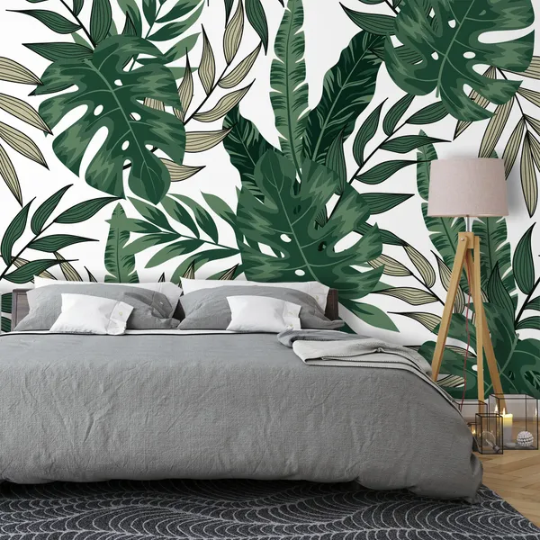 Trend_Tropical_Pattern._Seamless_Background_With_Green_Leaves_And_Plants._Illustration_In_Hawaiian_Style._Jungle_Leaves,__Mural_Wallpaper,_Pvc_Free.