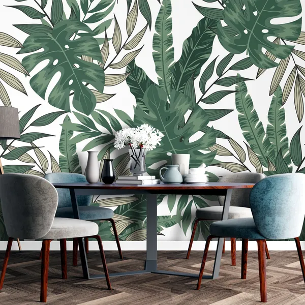 Trend_Tropical_Pattern._Seamless_Background_With_Green_Leaves_And_Plants._Illustration_In_Hawaiian_Style._Jungle_Leaves,__Mural_Wallpaper,_Pvc_Free.