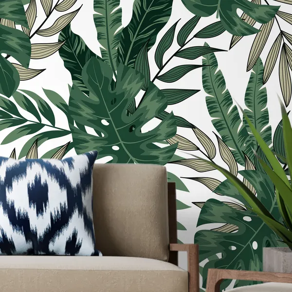 Trend_Tropical_Pattern._Seamless_Background_With_Green_Leaves_And_Plants._Illustration_In_Hawaiian_Style._Jungle_Leaves,__Mural_Wallpaper,_Pvc_Free.