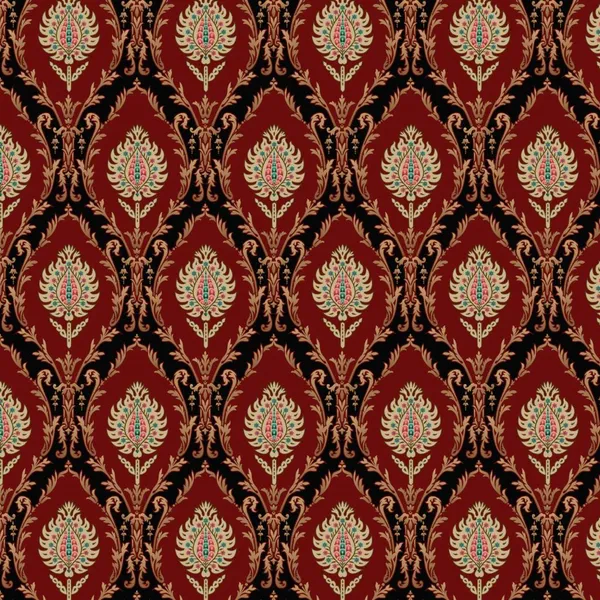 Mughal_Motif_Bunch_Pattern_Background_With_Dark_Red_Color_Mural_Wallpaper.
