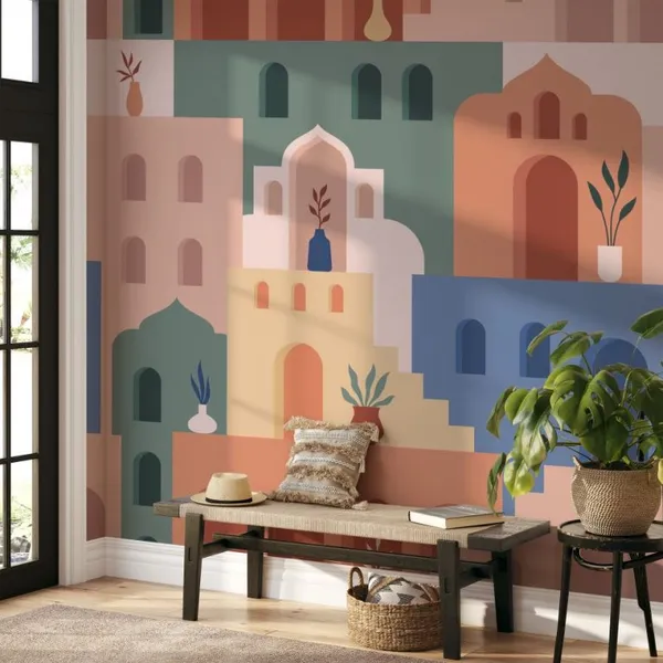 Abstract_Architecture._Minimalist_Geometric_Building_Shapes_Seamless_Pattern,_Moroccan_Oriental_Streets,_Bohemian_Aesthetic._Decor_Textile,_Wrapping_Paper,_Print_Or_Fabric_Mural_Wallpaper.