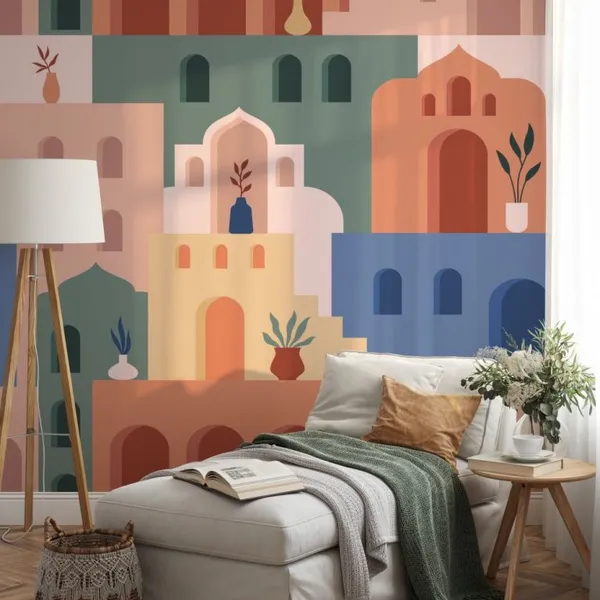 Abstract_Architecture._Minimalist_Geometric_Building_Shapes_Seamless_Pattern,_Moroccan_Oriental_Streets,_Bohemian_Aesthetic._Decor_Textile,_Wrapping_Paper,_Print_Or_Fabric_Mural_Wallpaper.