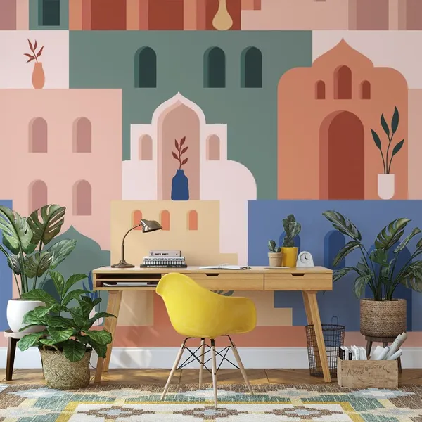 Abstract_Architecture._Minimalist_Geometric_Building_Shapes_Seamless_Pattern,_Moroccan_Oriental_Streets,_Bohemian_Aesthetic._Decor_Textile,_Wrapping_Paper,_Print_Or_Fabric_Mural_Wallpaper.