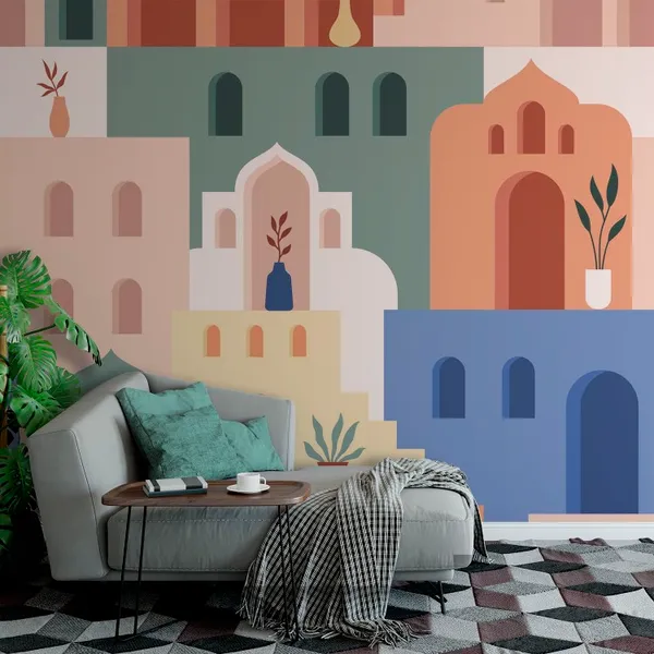 Abstract_Architecture._Minimalist_Geometric_Building_Shapes_Seamless_Pattern,_Moroccan_Oriental_Streets,_Bohemian_Aesthetic._Decor_Textile,_Wrapping_Paper,_Print_Or_Fabric_Mural_Wallpaper.