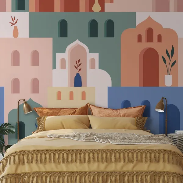 Abstract_Architecture._Minimalist_Geometric_Building_Shapes_Seamless_Pattern,_Moroccan_Oriental_Streets,_Bohemian_Aesthetic._Decor_Textile,_Wrapping_Paper,_Print_Or_Fabric_Mural_Wallpaper.