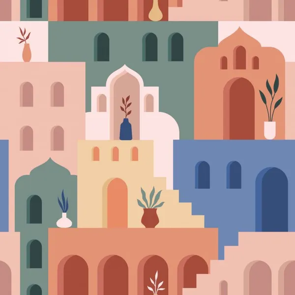 Abstract_Architecture._Minimalist_Geometric_Building_Shapes_Seamless_Pattern,_Moroccan_Oriental_Streets,_Bohemian_Aesthetic._Decor_Textile,_Wrapping_Paper,_Print_Or_Fabric_Mural_Wallpaper.
