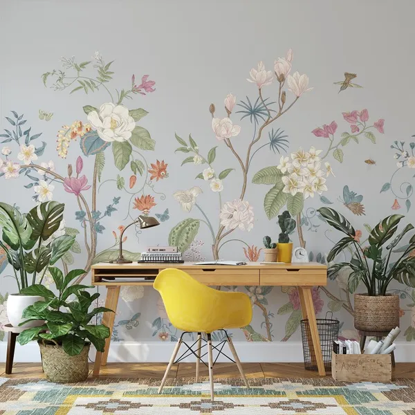 Abstract_Flowers_And_Leaves_Seamless_Pattern_Mural_Wallpaper,_Pvc_Free,_Non-Toxic