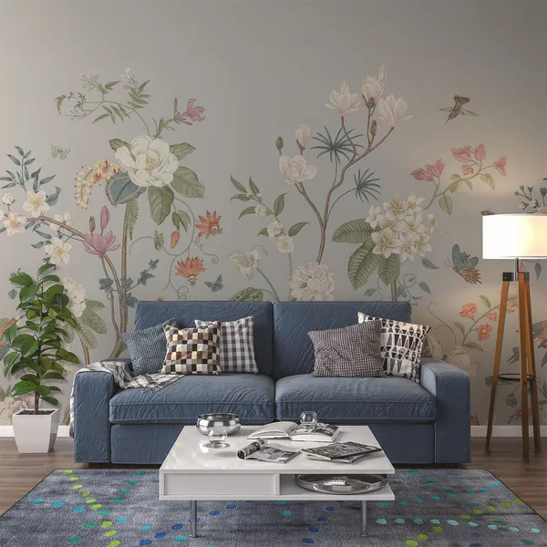 Abstract_Flowers_And_Leaves_Seamless_Pattern_Mural_Wallpaper,_Pvc_Free,_Non-Toxic