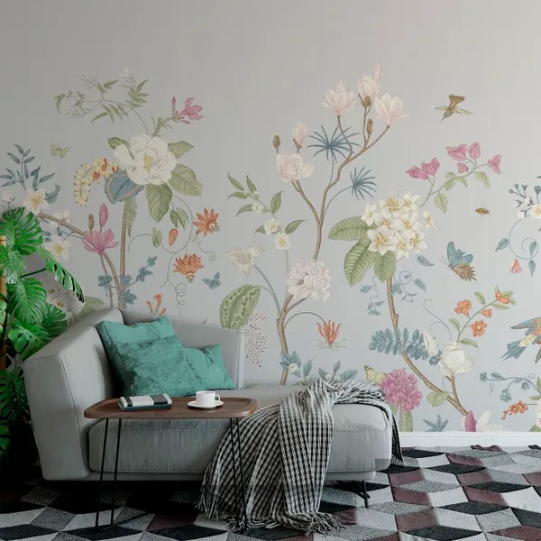 Abstract_Flowers_And_Leaves_Seamless_Pattern_Mural_Wallpaper,_Pvc_Free,_Non-Toxic