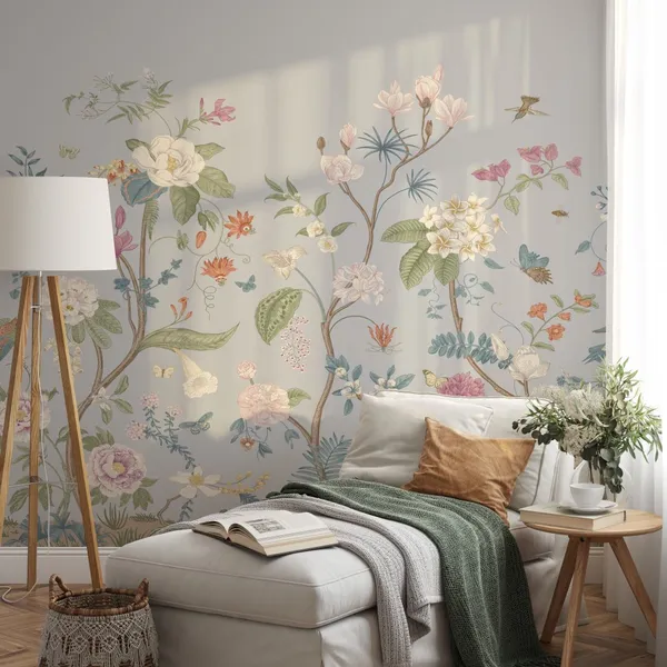Abstract_Flowers_And_Leaves_Seamless_Pattern_Mural_Wallpaper,_Pvc_Free,_Non-Toxic